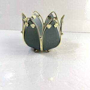 Vtg Lotus Flower Smoked Glass Matte Grey Lamp Shade Replacement Tulip Candle